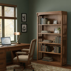 36" x 60" Solid Oak Mission Spindle Bookcases