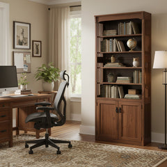 36" x 84" Walnut Bookcase W/Doors