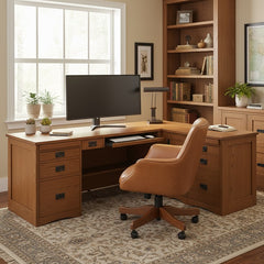 74" L-Shaped Mission Desk w/ Door