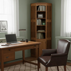 Amish Mission Corner Spindle Bookcase w/ Door
