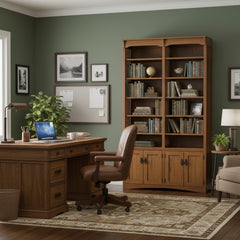 48" x 84" Solid Oak Mission Spindle Bookcases W/ Doors