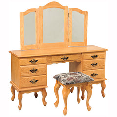 56" Queen Anne Dressing Table w/Trifold Mirror