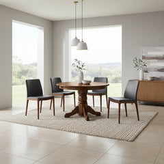 Walnut 48" Round Dining Table w/ Drop Leaf