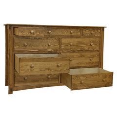 70" Amish Craftsman Pine 9-Drawer Dresser
