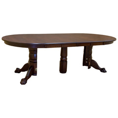 Split Base Solid Wood Round Dining Table w/ Leaves