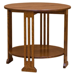 30" Round Amish Mission Spindle End Table w/ Shelf